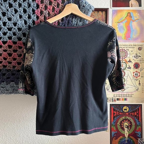 2000’s y2k charcoal gray floral top - Picture 4 of 4